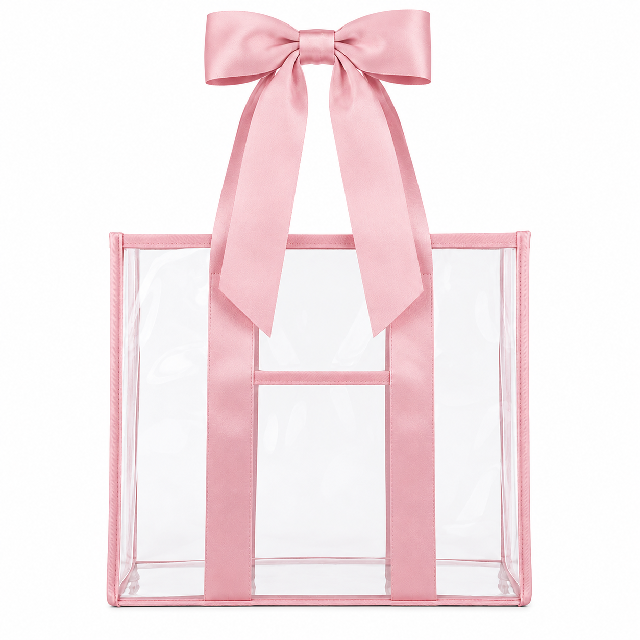 Clear Pink Bow Beach Tote Bag With Pink Bow