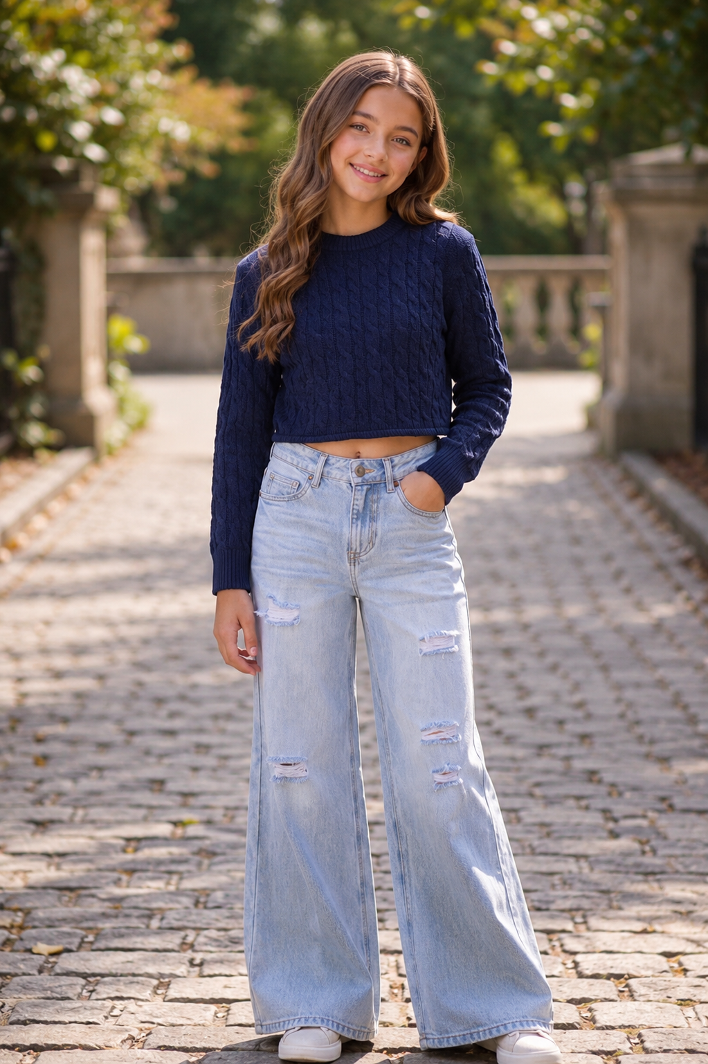 KatieJ NYC Tween Cincinnati Distressed Wide Leg Jeans