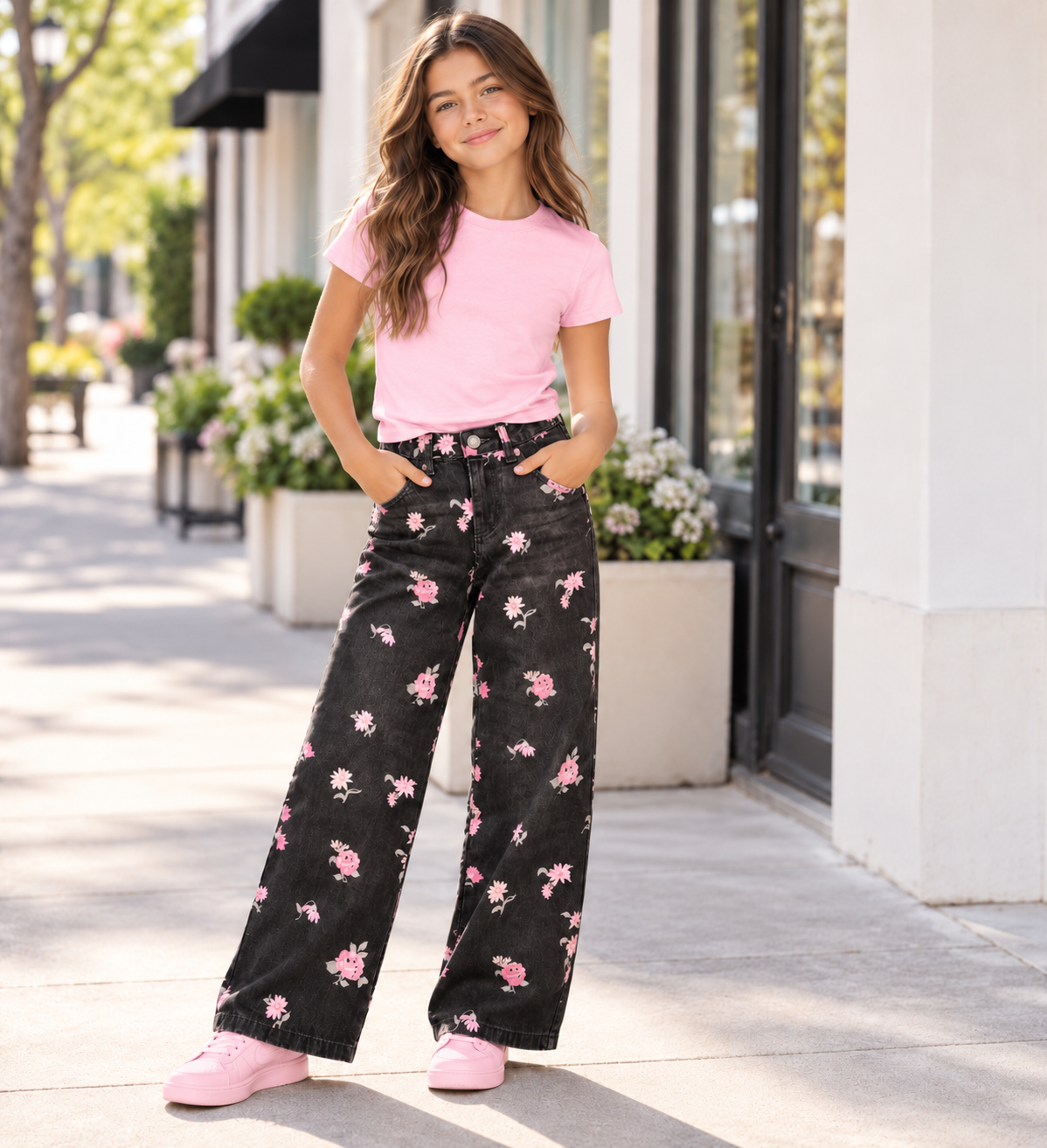 KatieJ NYC Tween Chicago Jeans - Cozy Mauve Floral