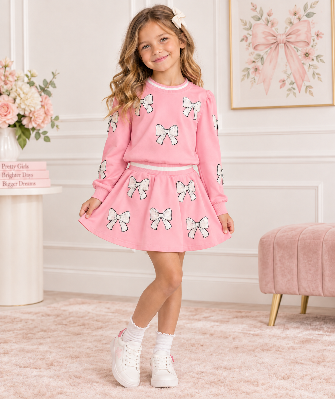 Belle Cher Baby Pink Sequin Bow Sweatshirt