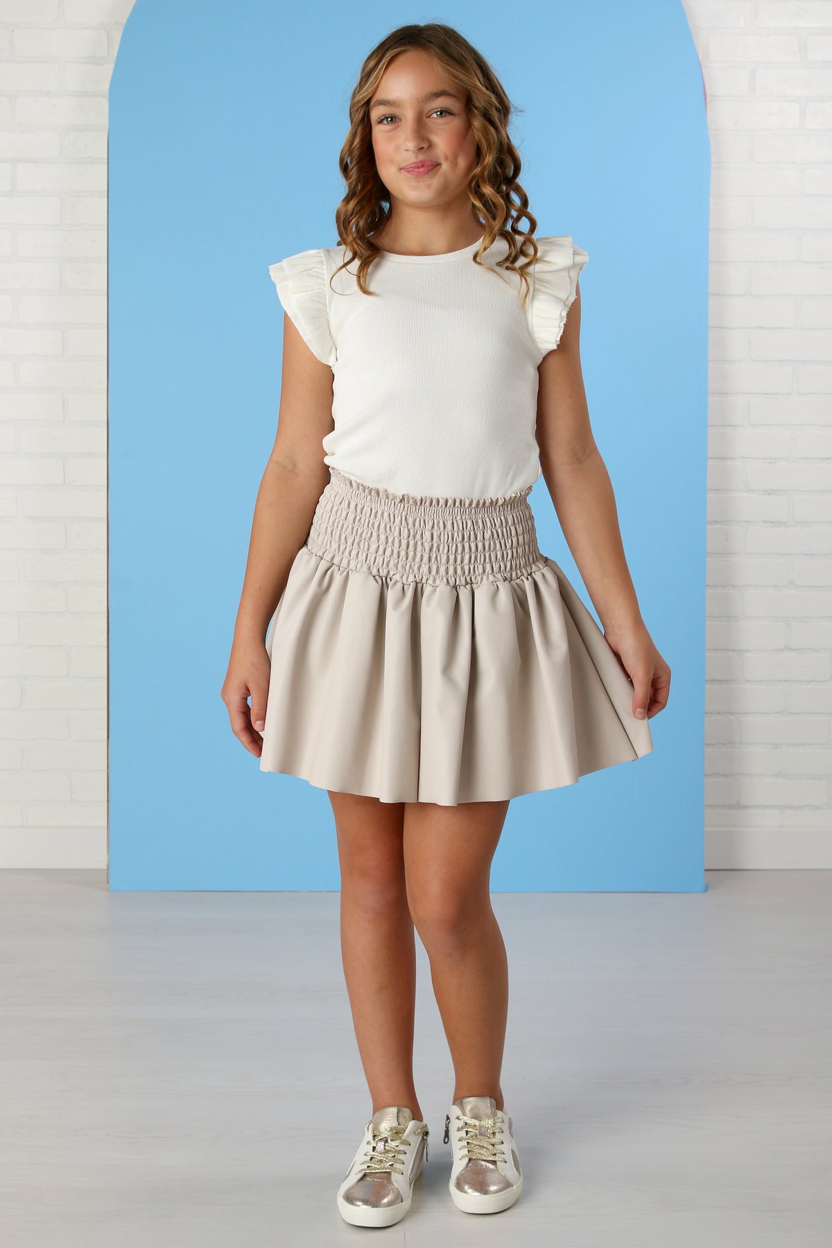 Cheryl Creations Sand Smocked Pleather Skirt ( Built in Shorts)