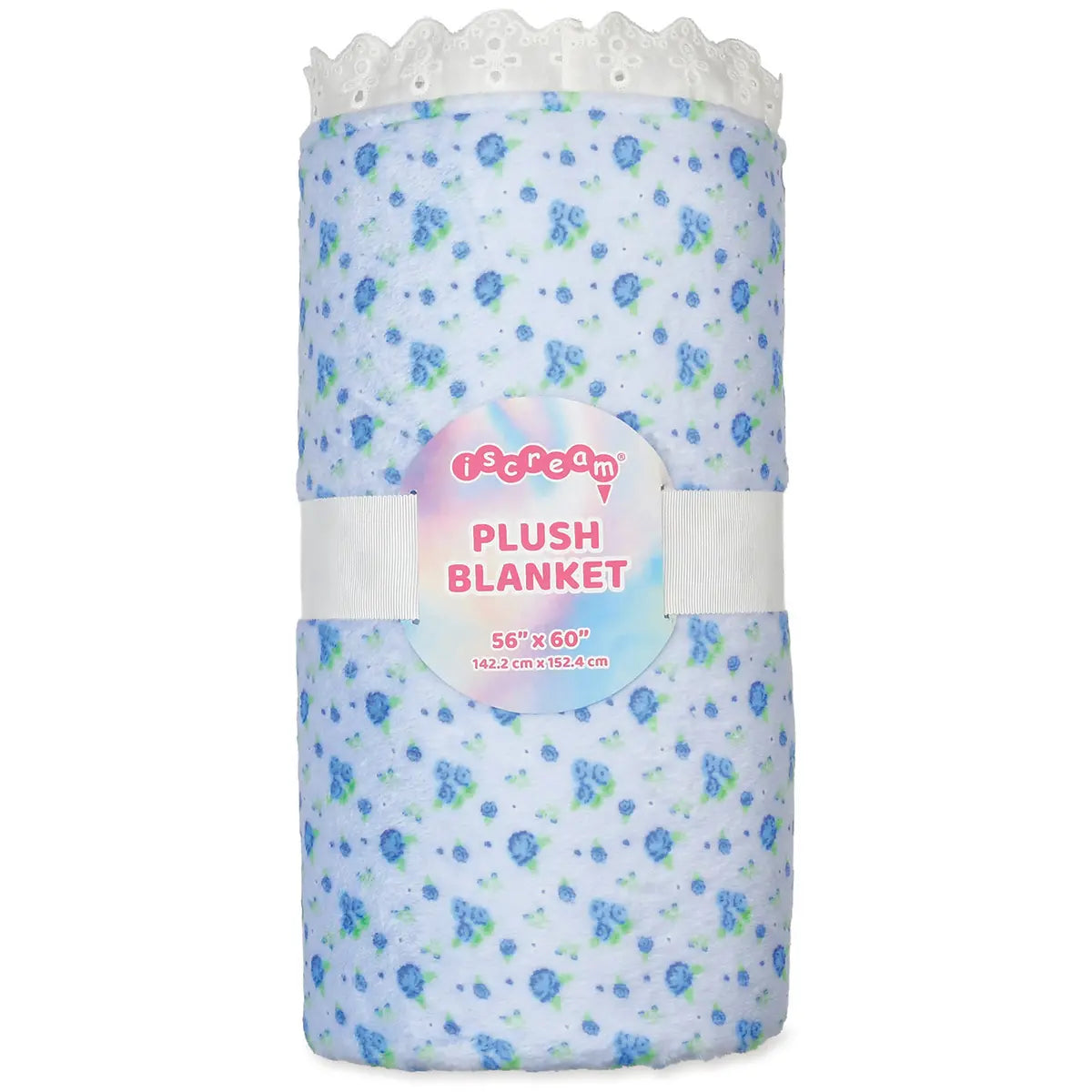Cozy tween plush blanket in blue ditsy print