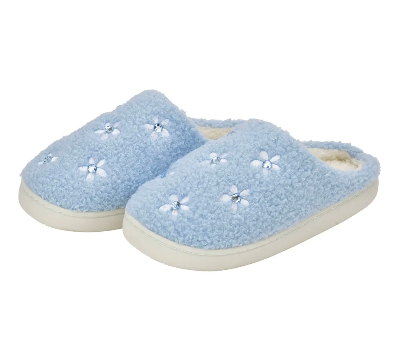 Plush tween house slippers with skid-resistant sole