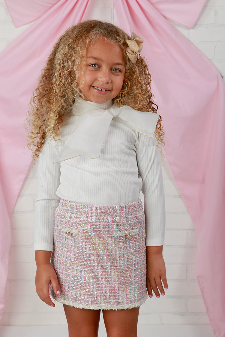 Petite Hailey Pink Tweed Skirt