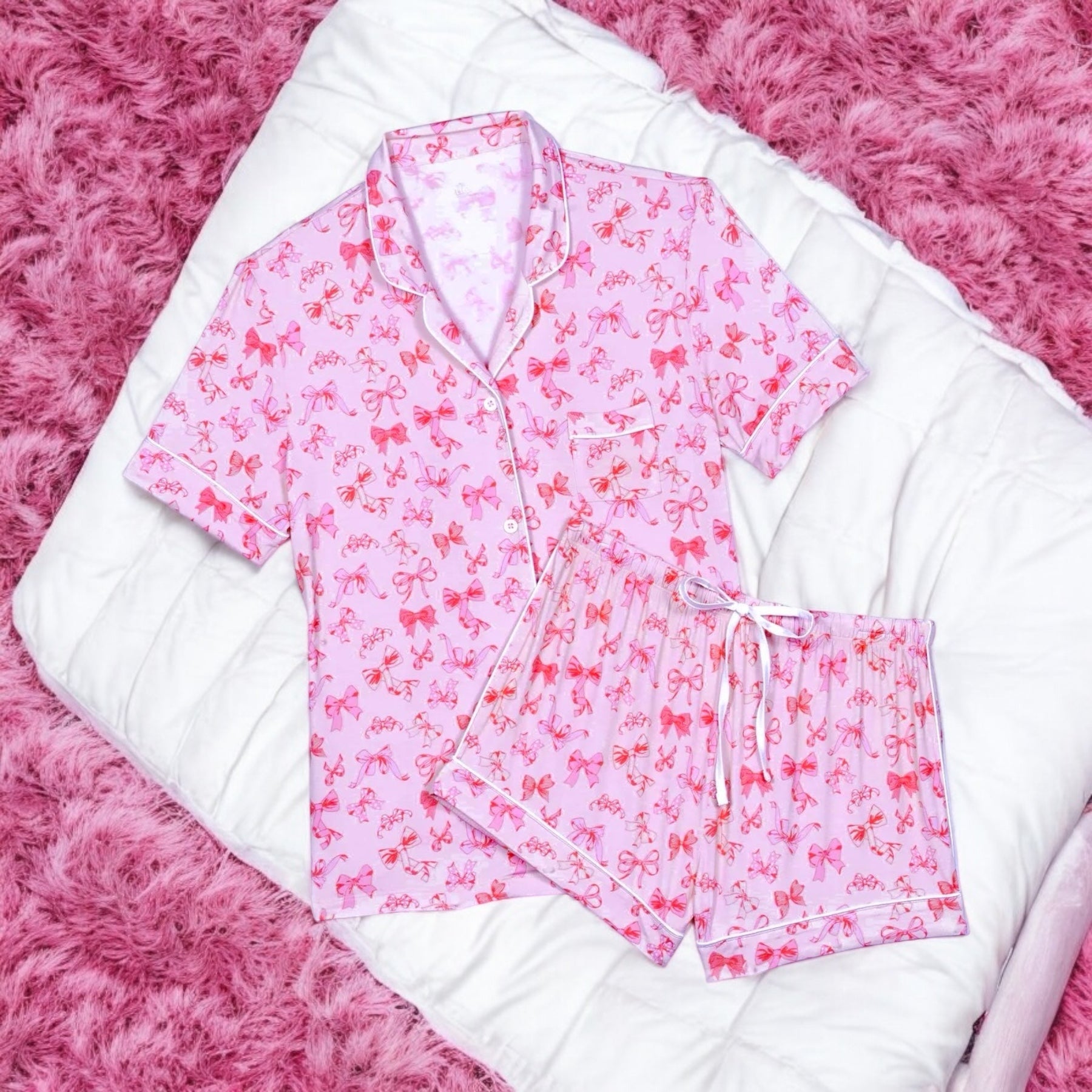 KatieJ NYC Lynn Short Set - Bows On Pink