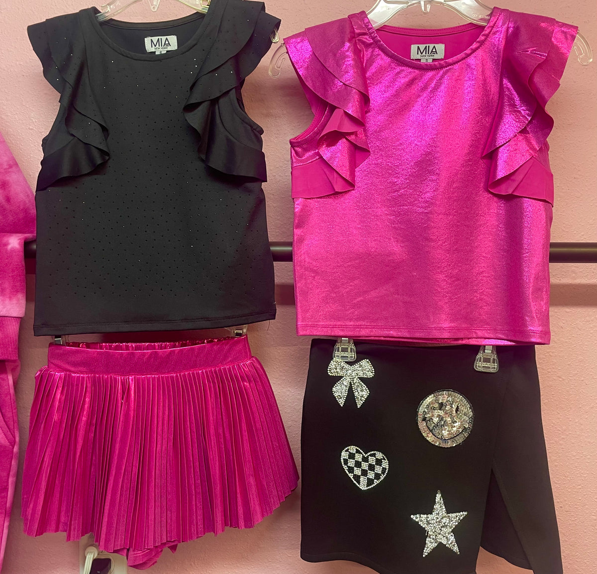 Mia New York Black Sprinkled Flutter Top