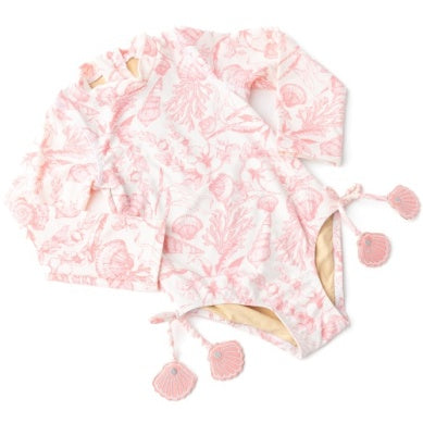 Shade Critters Coral Seaside Toile Long Sleeve Rashguard