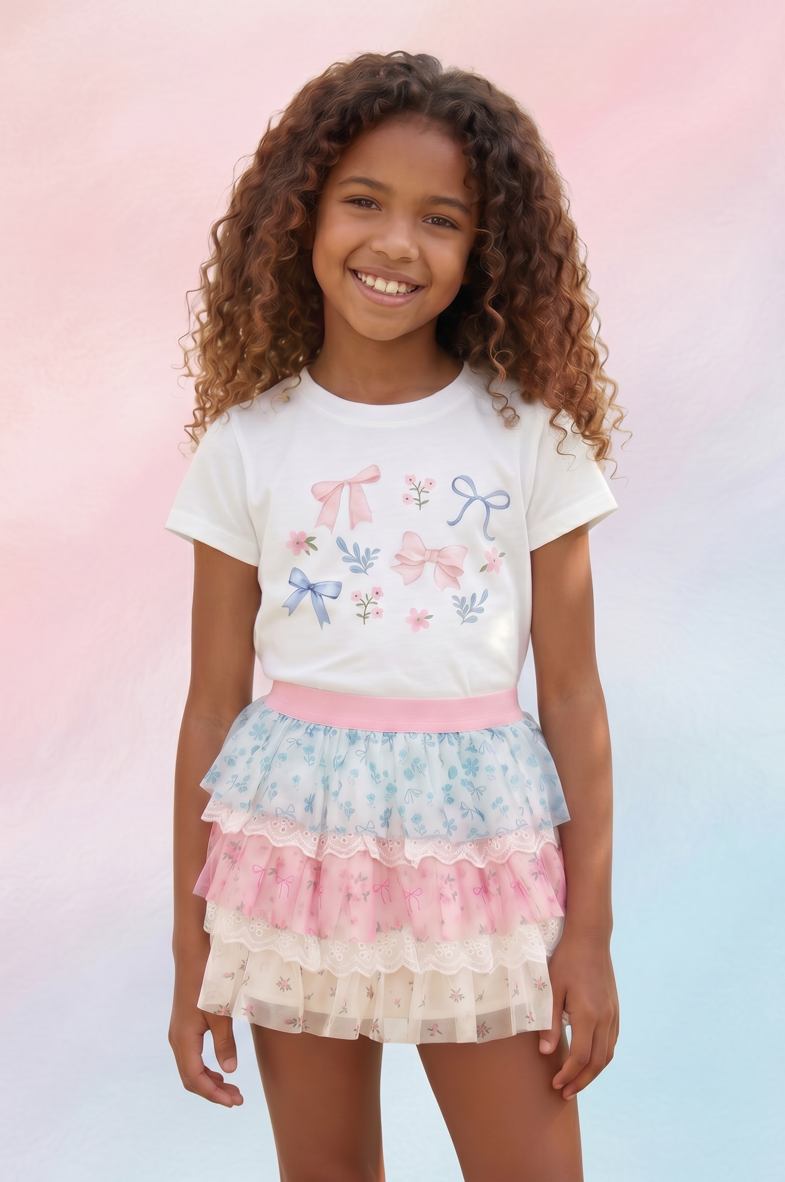 Sweet Wink Pastel Floral & Bow Tee