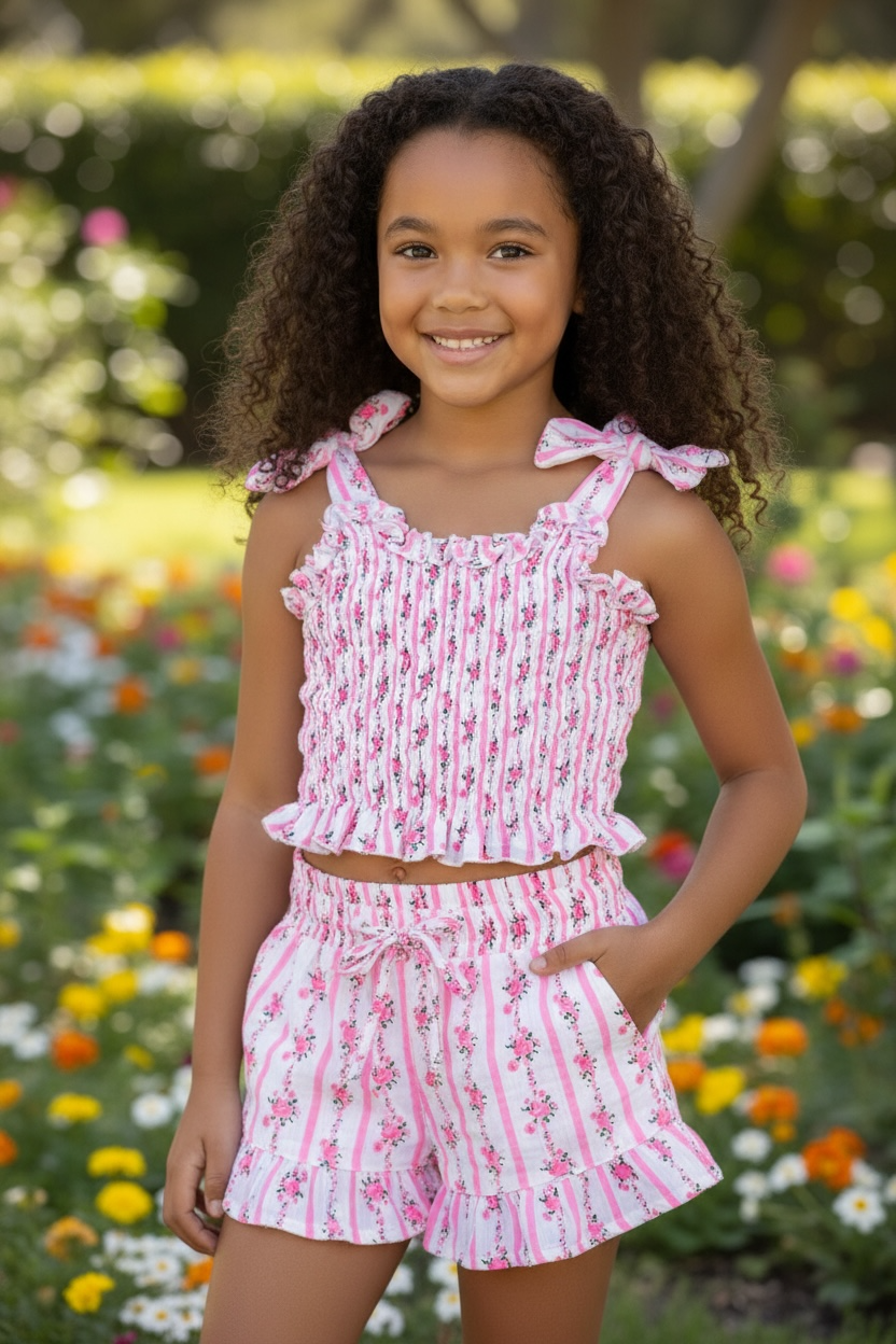 Flowers By Zoe Pink Floral Stripe Woven Swing Short