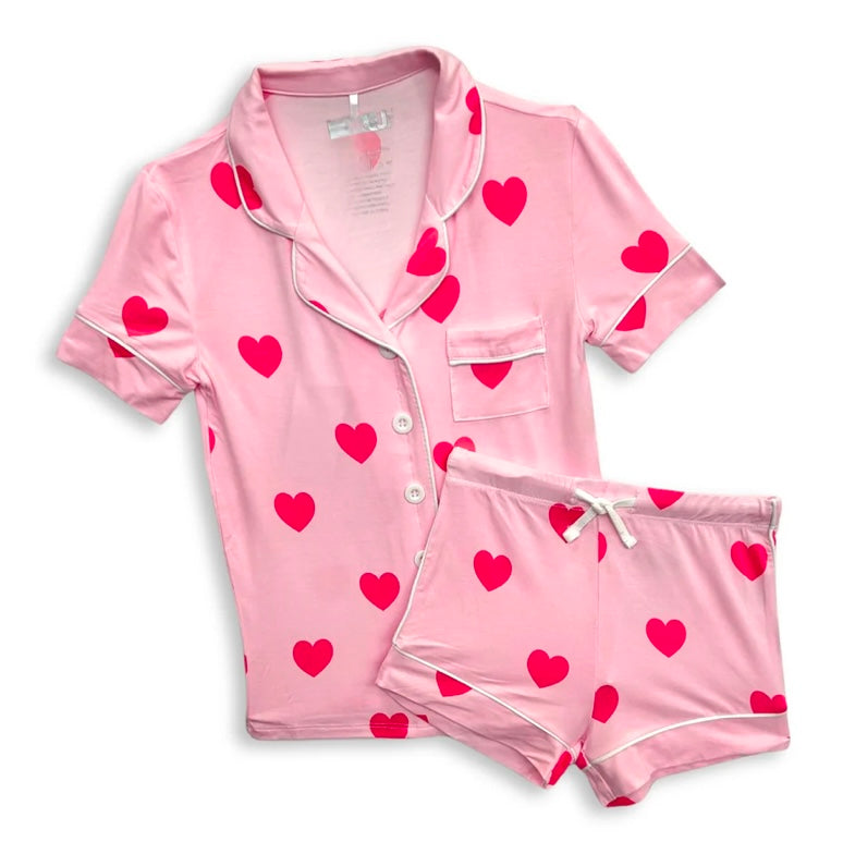 KatieJ NYC Lynn Lounge Set - Pink Hearts