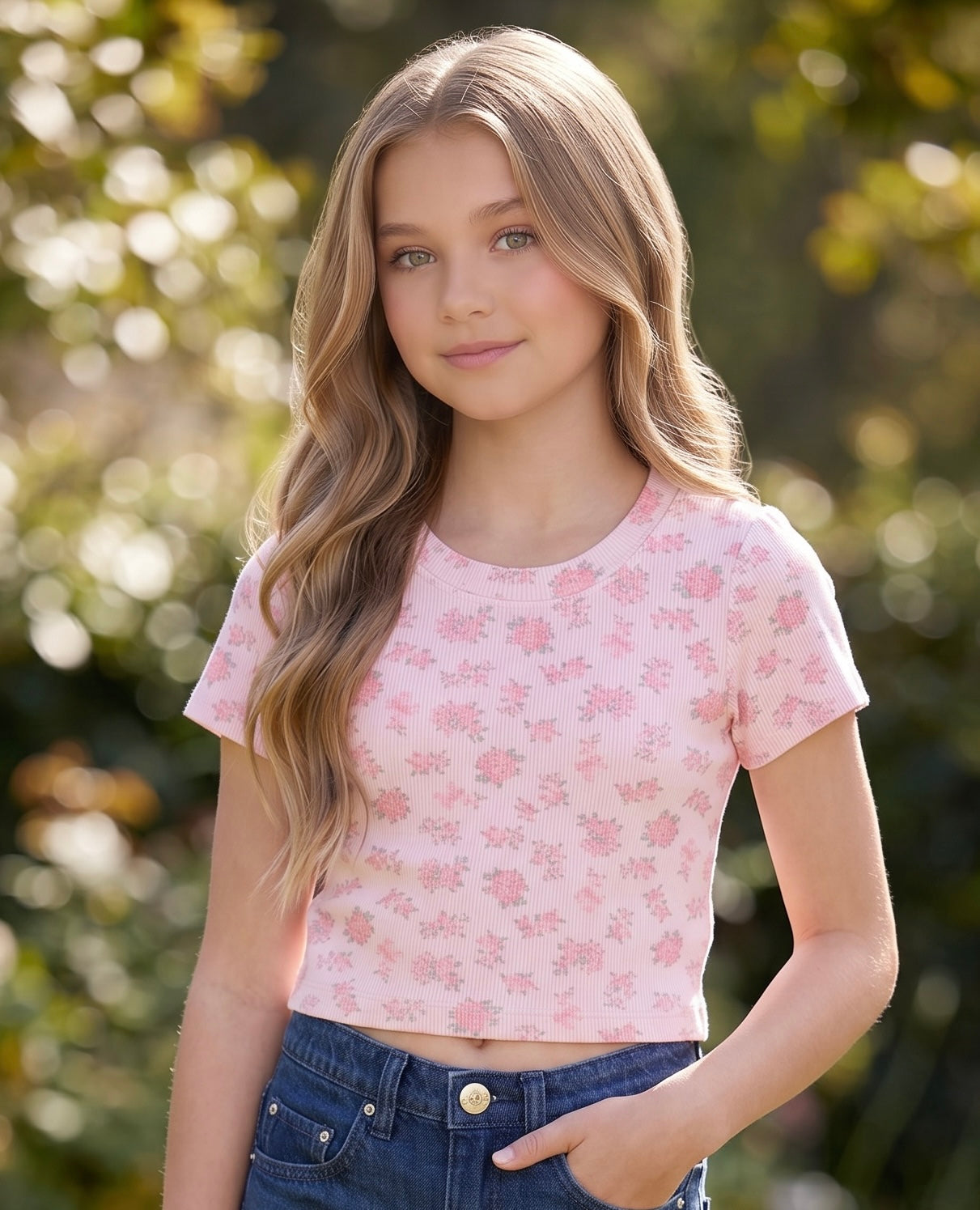 KatieJ NYC Tween Livi Tee - Baby Pink Roses