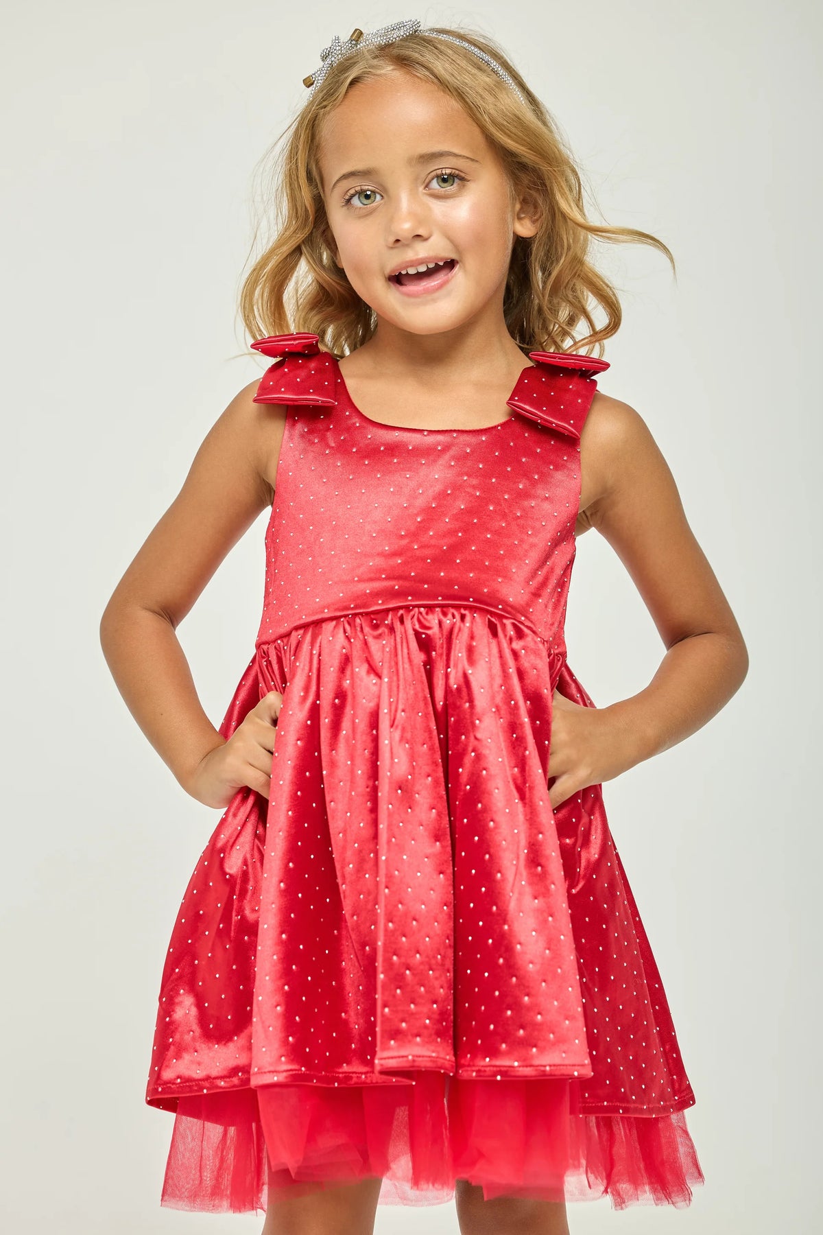 Dollfaced Kids Red Holiday Bow Sparkle Dress
