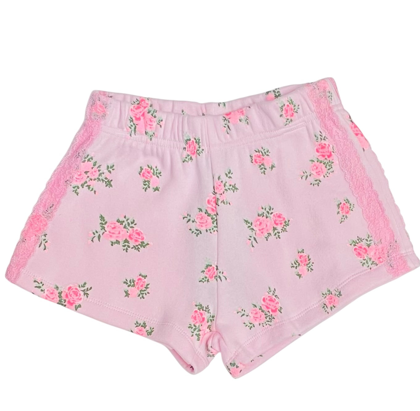 Flowers By Zoe Pink Cabbage Rose Lace Trimmed Shorts