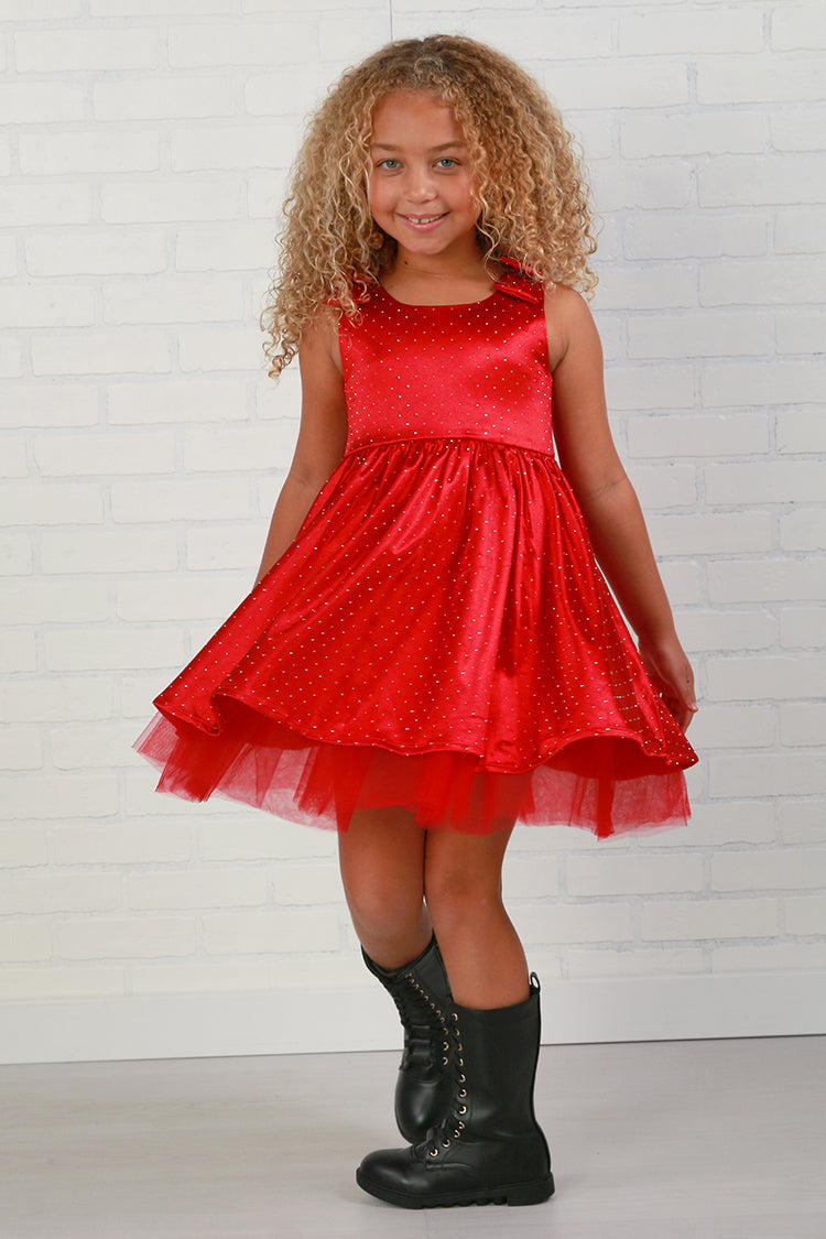 Dollfaced Kids Red Holiday Bow Sparkle Dress