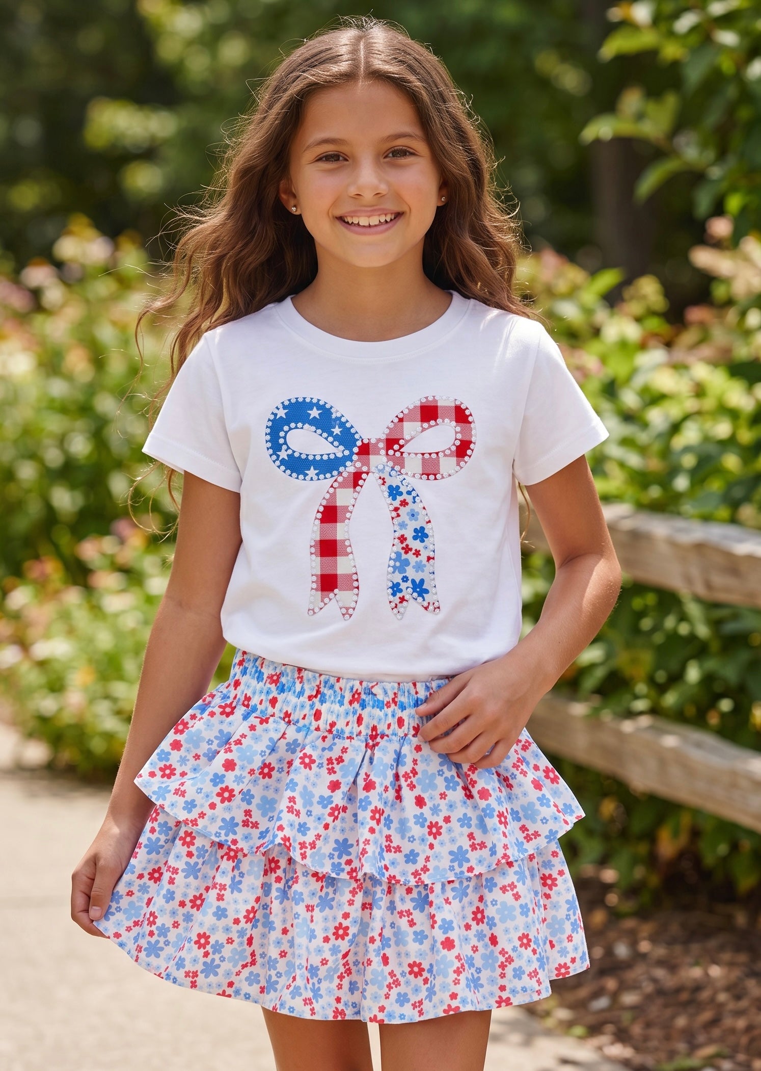 Sweet Wink Patriotic Floral Skort * Built In Shorts *