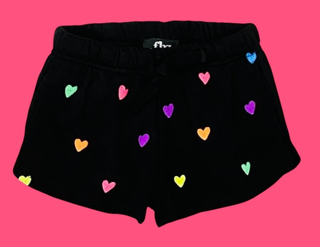 Flowers By Zoe Black Heart Print Sweat Shorts