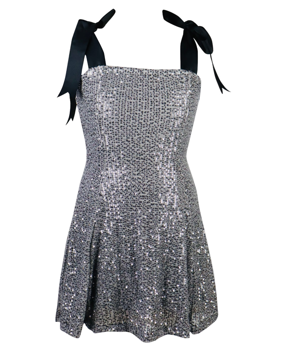 Flowers By Zoe Tween Silver Sequin Bow Strap Dress