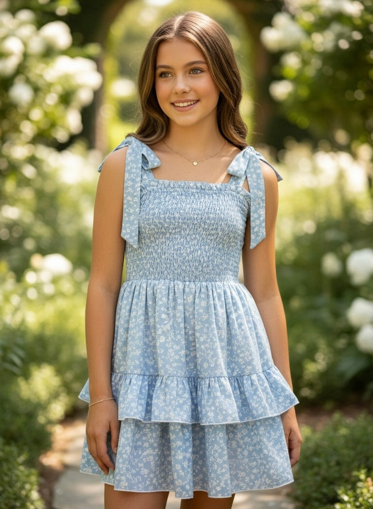 KatieJ NYC Tween Emerson Dress - Blue Ditsy Floral