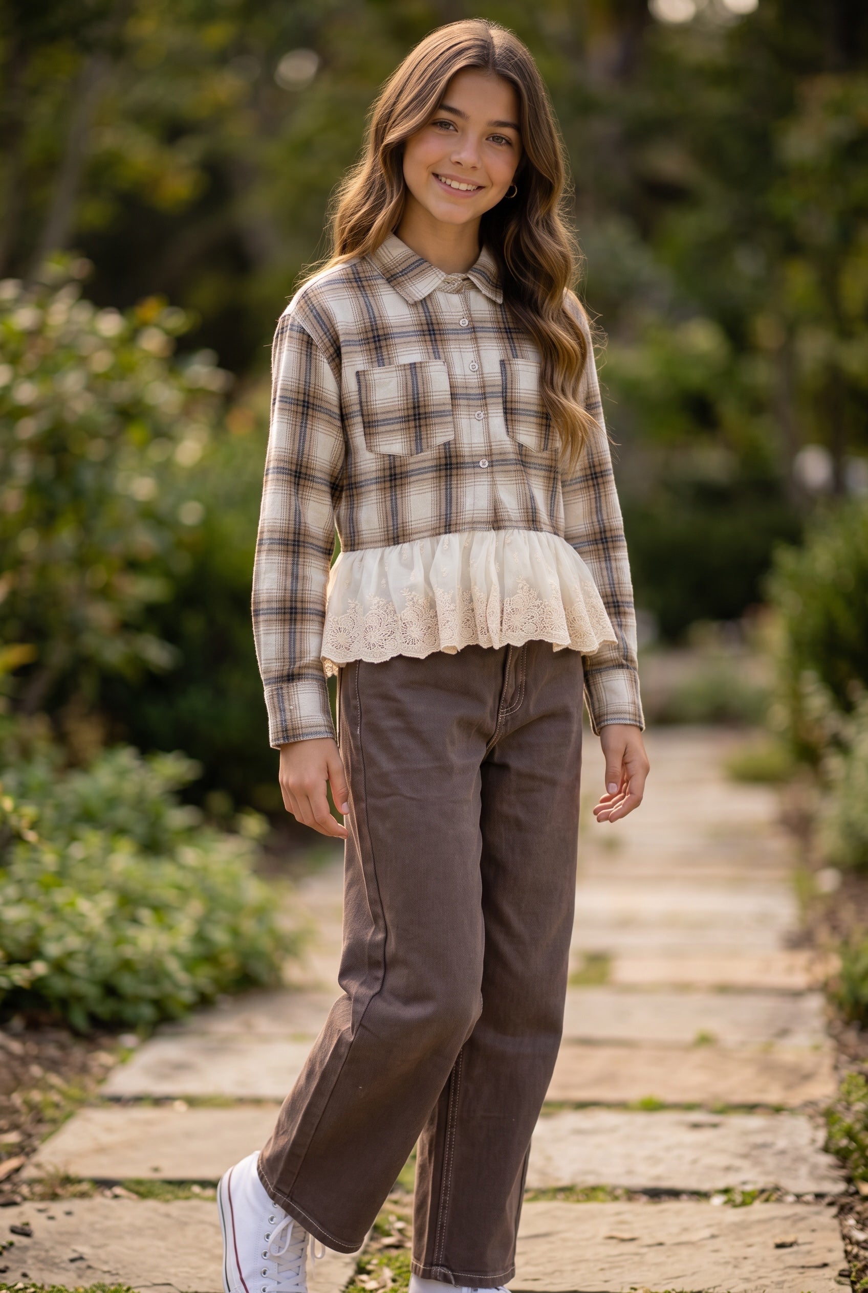 KatieJ NYC Bree Plaid Peplum Top