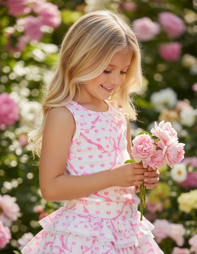 FBZ pink bow heart ribbed tank top for tween girls