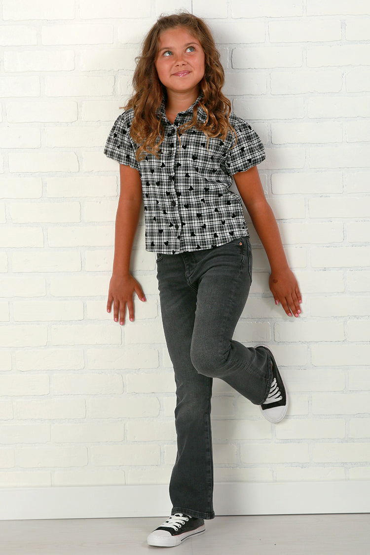 Flowers By Zoe Tween Plaid Mini Heart Print Blouse