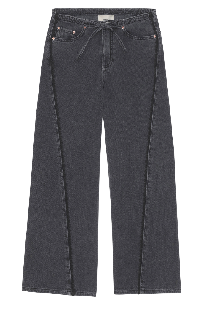 DL1961 Girls Black Wide Leg Jeans with Lace Trim
