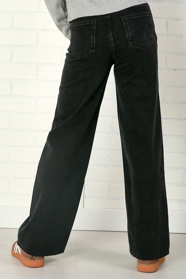 High rise black wide leg jeans for girls