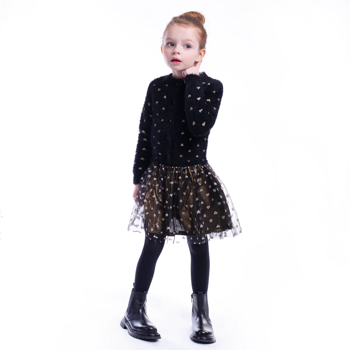 Imoga Helen Black &amp; Gold Heart Tulle Skirt- Size 12