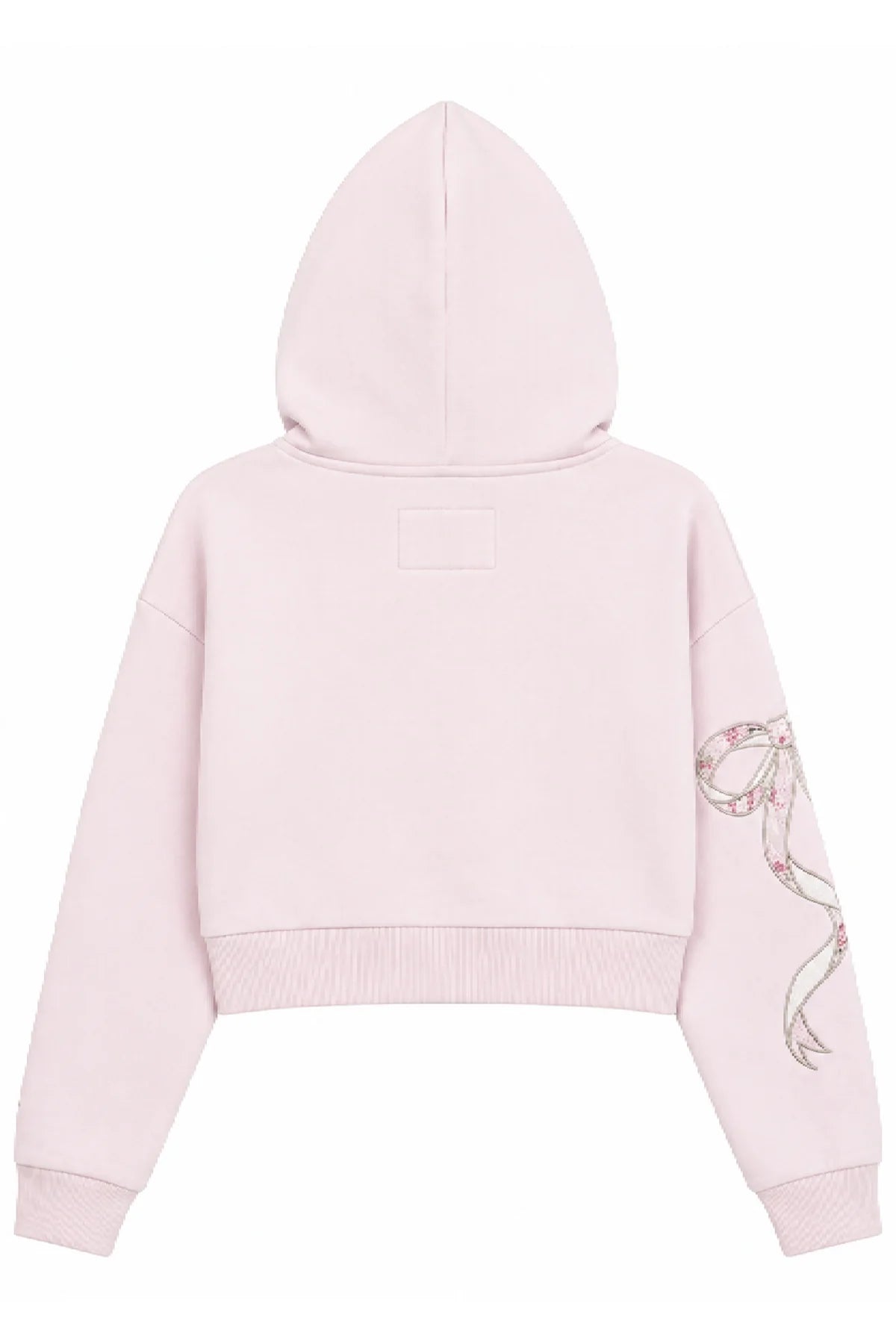KatieJ NYC Tween Dylan Crop Zip Sweatshirt- Pale Pink/Rose Floral Coquette Bow