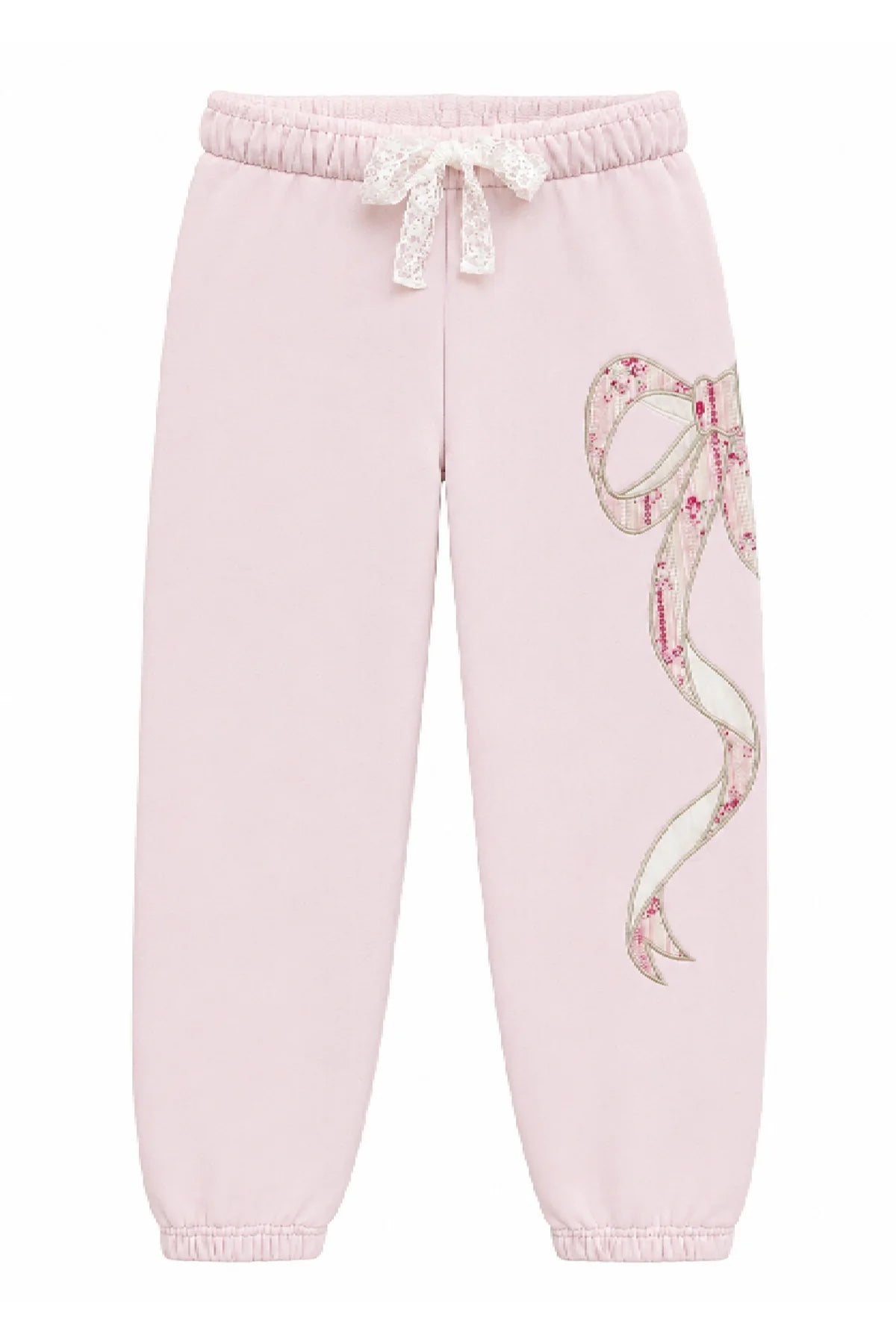 KatieJ NYC Tween Dylan Sweatpant- Pale Pink/Rose Floral Coquette Bow