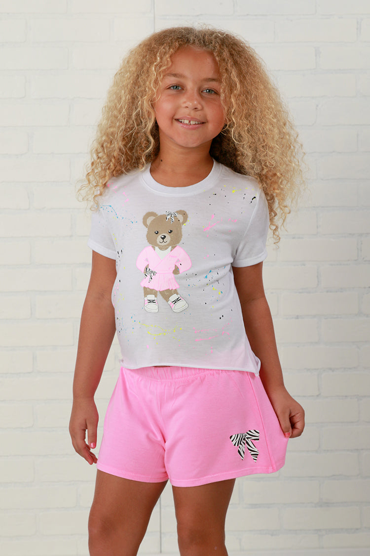 Firehouse NY Girls Neon Pink Zebra Bow Short