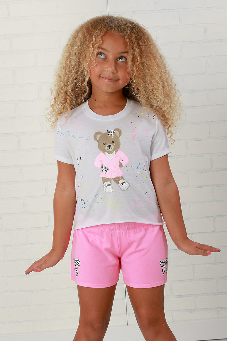 Firehouse NY Girls Neon Pink Zebra Bow Short