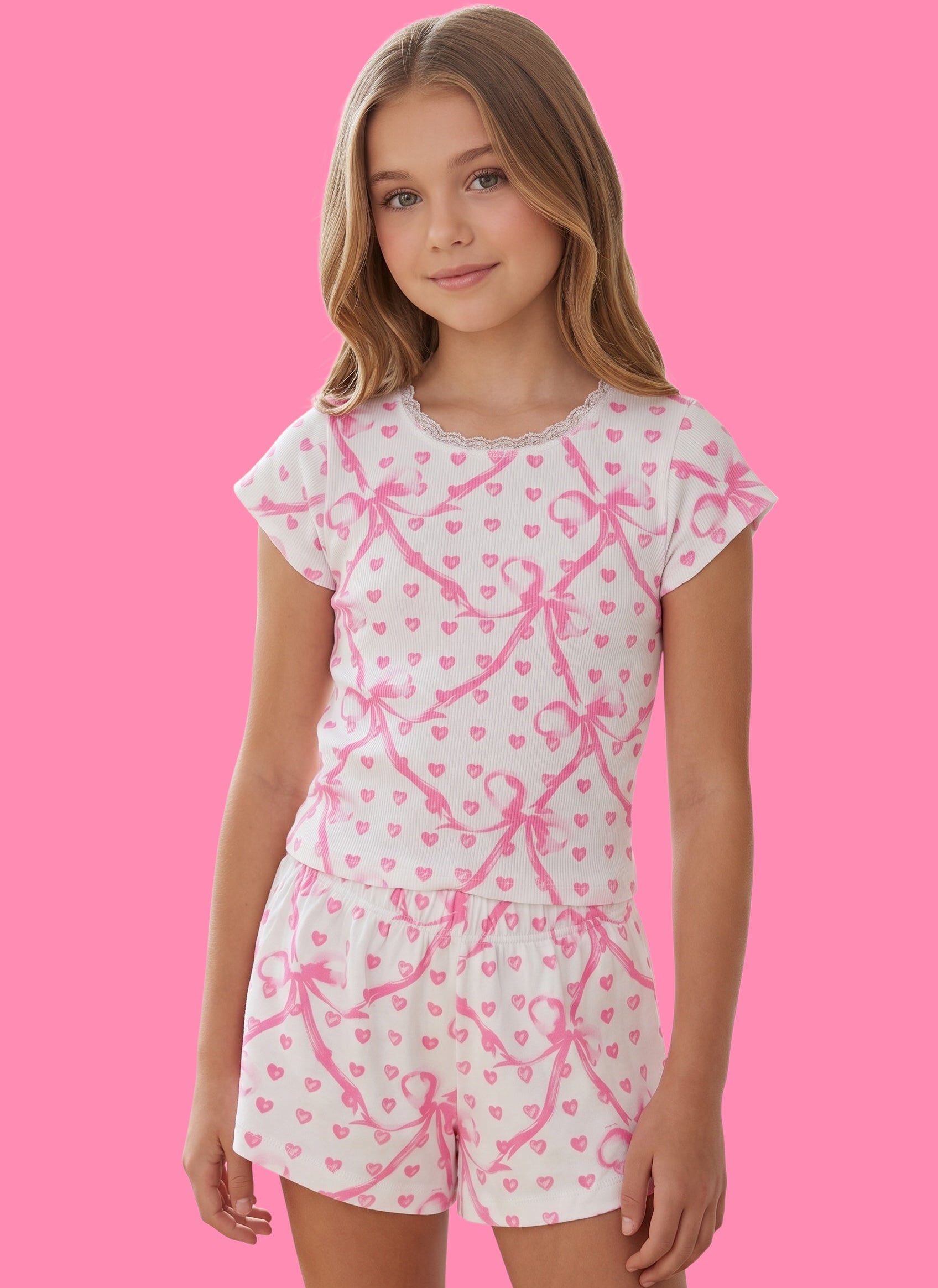 fbz bow and heart print knit set 