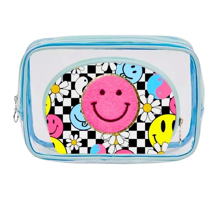 Smiley Print 2pc Travel Cosmetic Bag Set