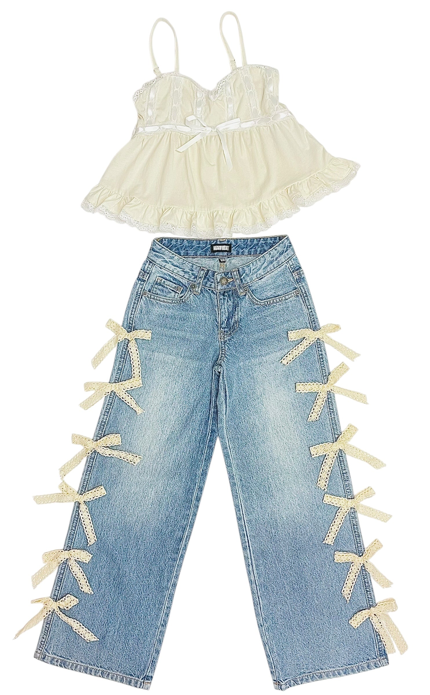 KatieJ NYC Tween Chicago Low Rise Jeans W/ Lace Bows