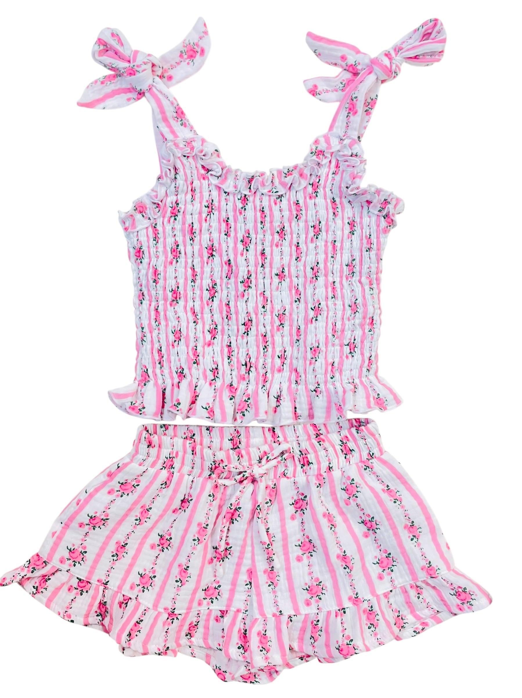 Flowers By Zoe Pink Floral Stripe Woven Swing Short