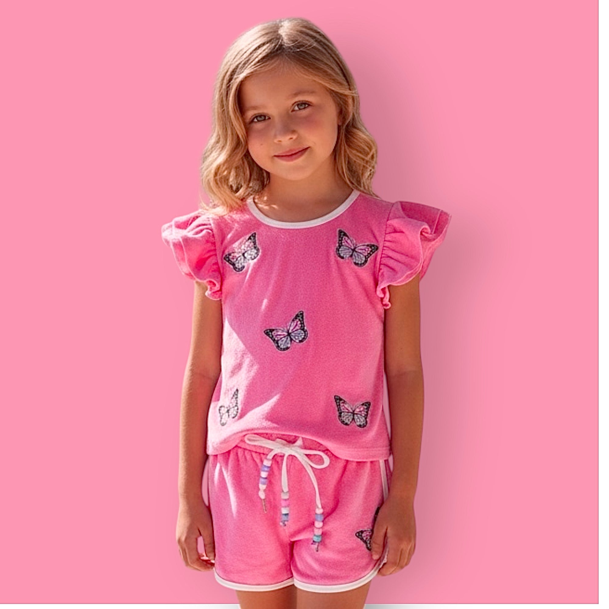 Dreamers 2pc Mariposa Butterfly Pink Velour Short Set