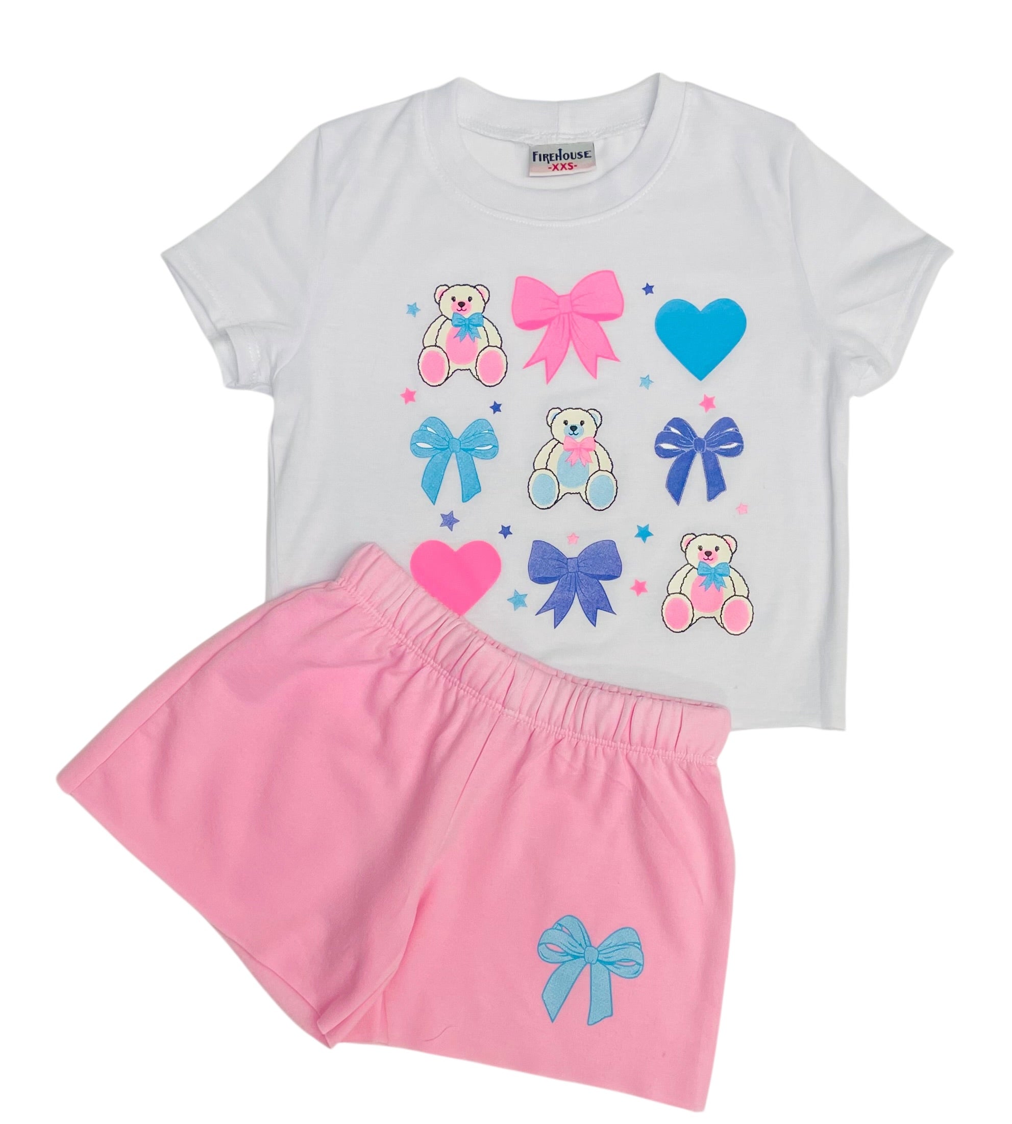 Firehouse Girls Pretty Bows & Teddy Bears - White