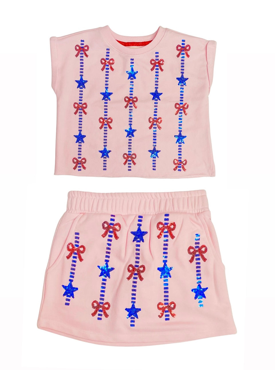 Paper Flower Tween Sequin Stars + Bows 2pc Americana Skort Set