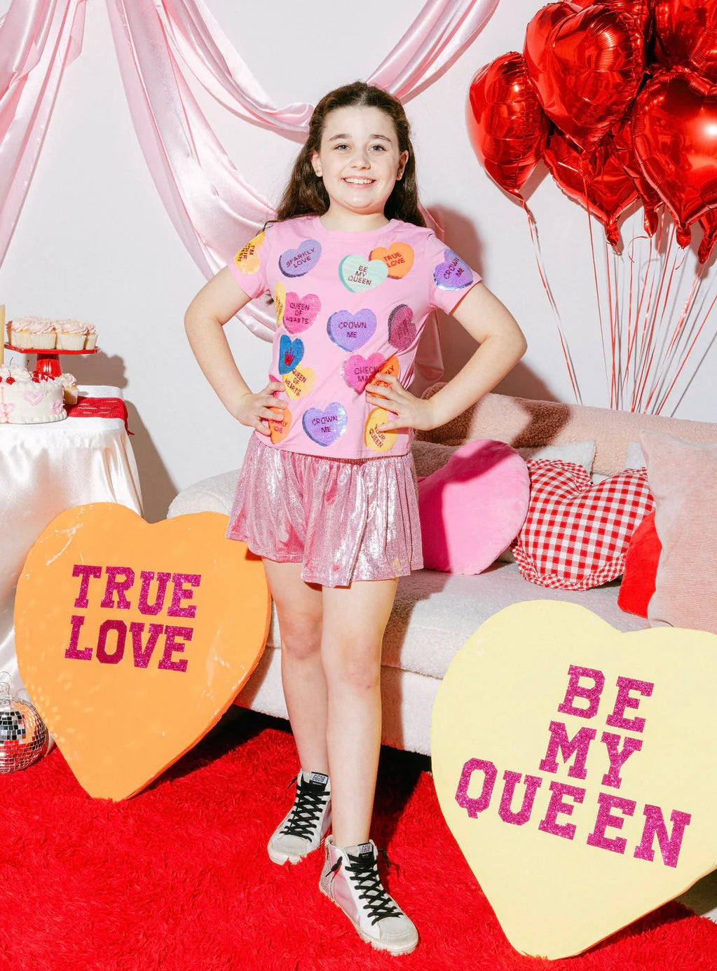 Queen Of Sparkles Candy Pink Heart Sequin Heart Tee