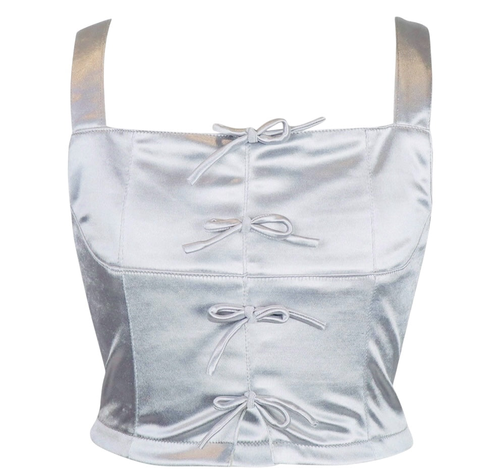 Flowers By Zoe Tween 2pc Silver Satin Bow Top + Bubble Skirt