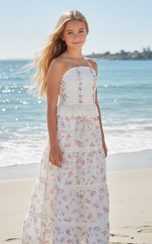 Flowers By Zoe Tween Eyelet Floral Sleeveless Ruffle Top