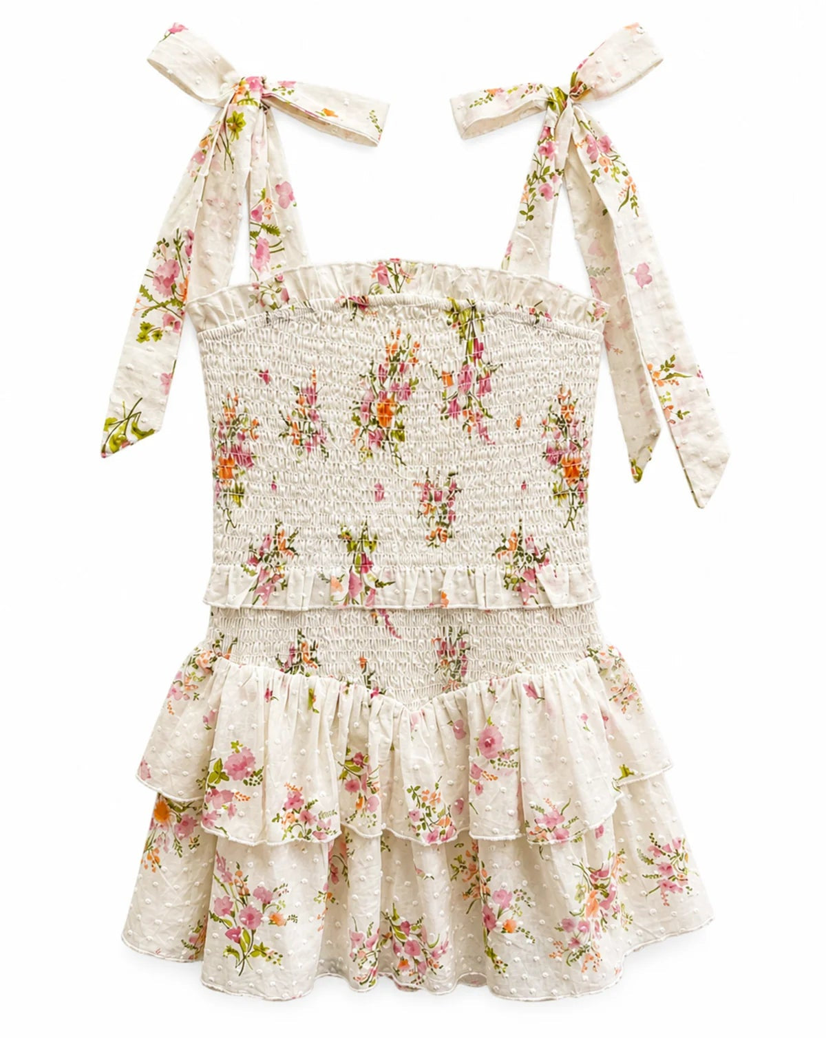 tween girls floral print dress on ivory with peach flowers and bow tie straps by katiej 