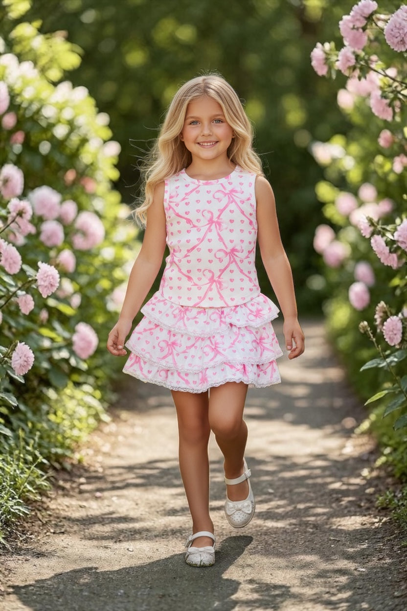 Tween girls boutique lace trim tiered skirt