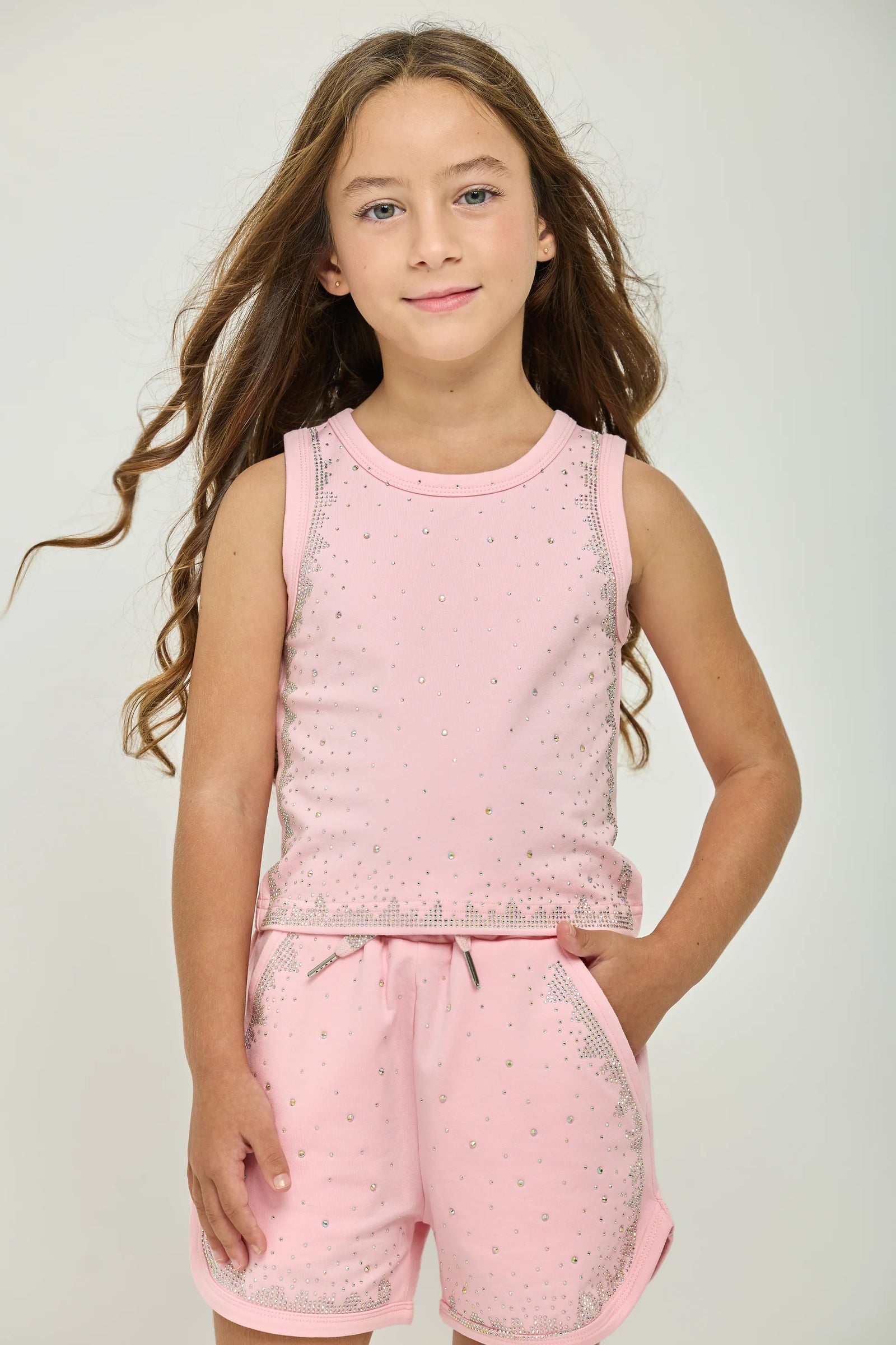 Dollfaced Kids rhinestone short set for girls in pastel colors