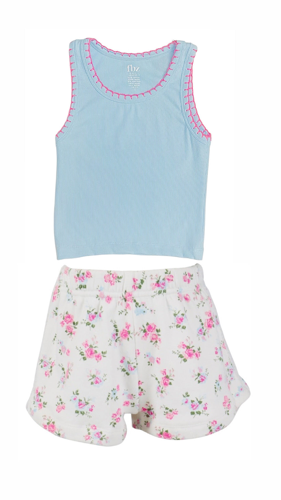 Flowers By Zoe Blue W/ Pink Stitch RIbbed Tank