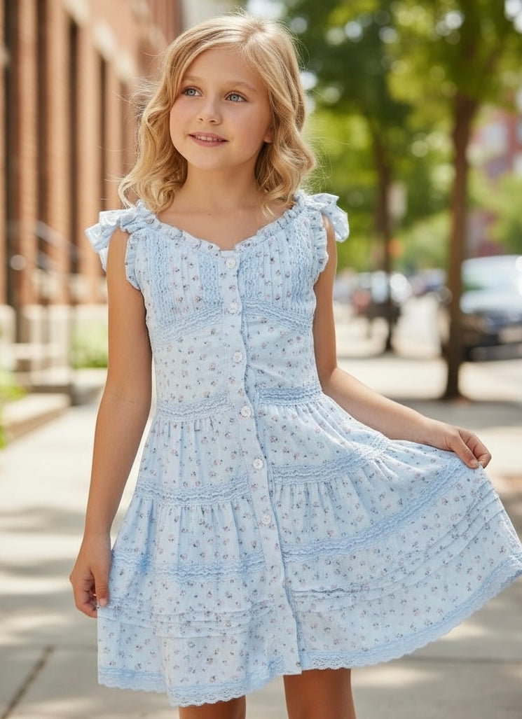 Flowers By Zoe Blue Floral Print Dress