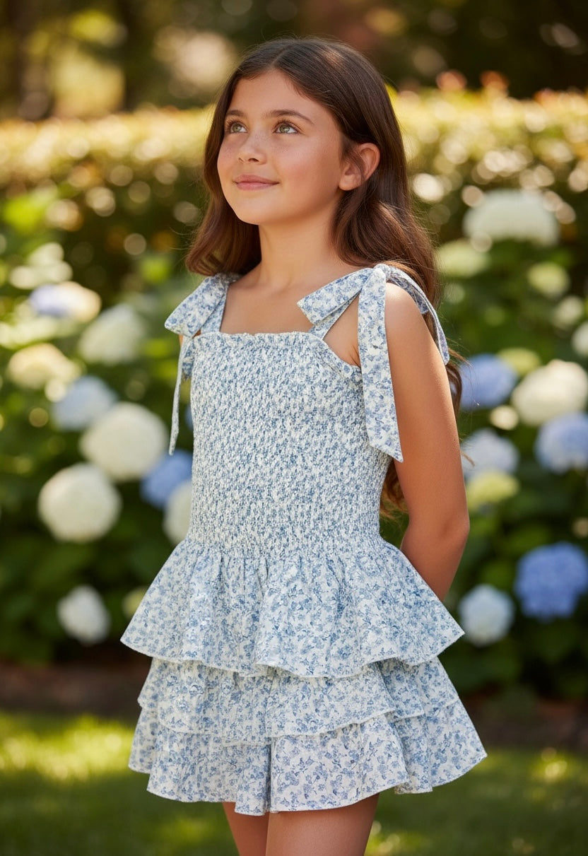 KatieJ Blue Mini Toile | Tween Spring Floral Dresses & Sets