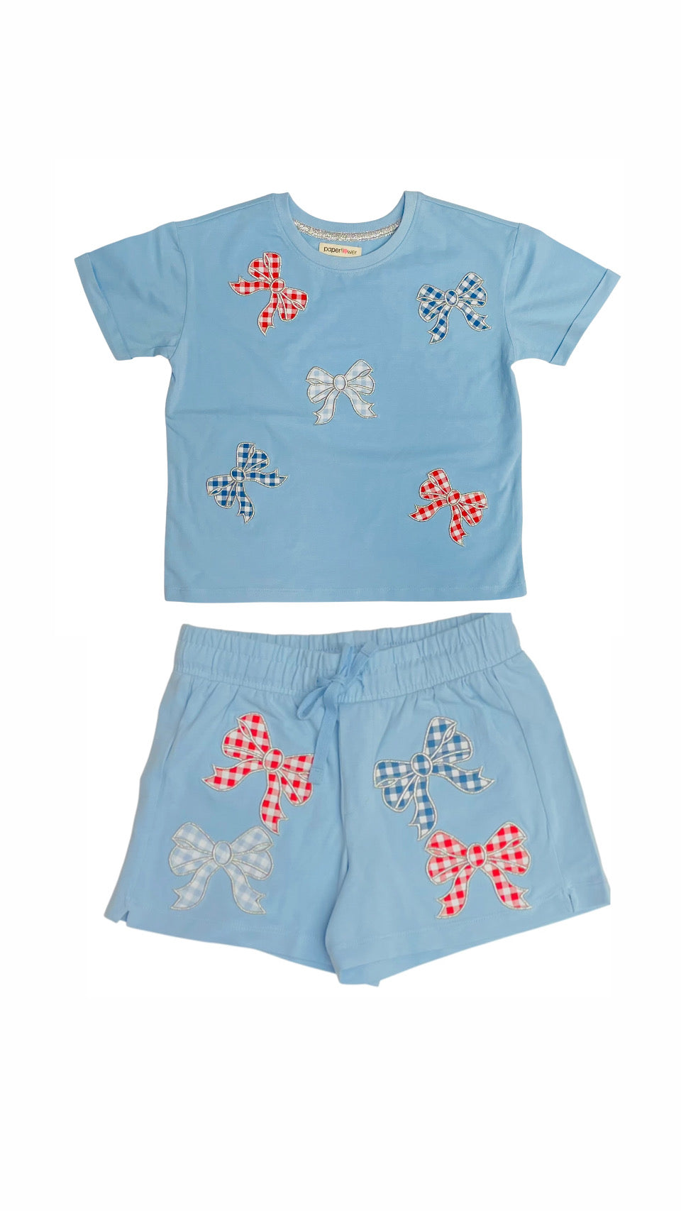 Paper Flower Tween Americana Gingham Bow Patch Shorts