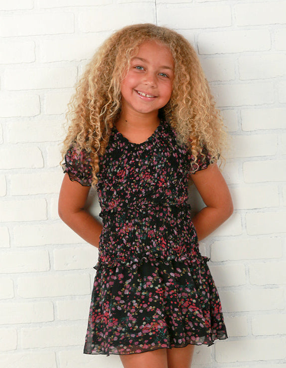 Flowers By Zoe Tween Black + Pink Floral Chiffon Dress